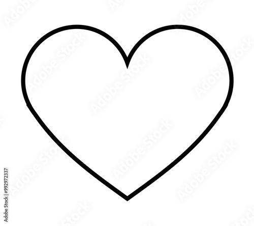 A simple outline of a heart shape in black against a white background. Ideal for love, romance, Valentine s Day, weddings, and emotional connections. Minimalist style. This vector artwork uses clean