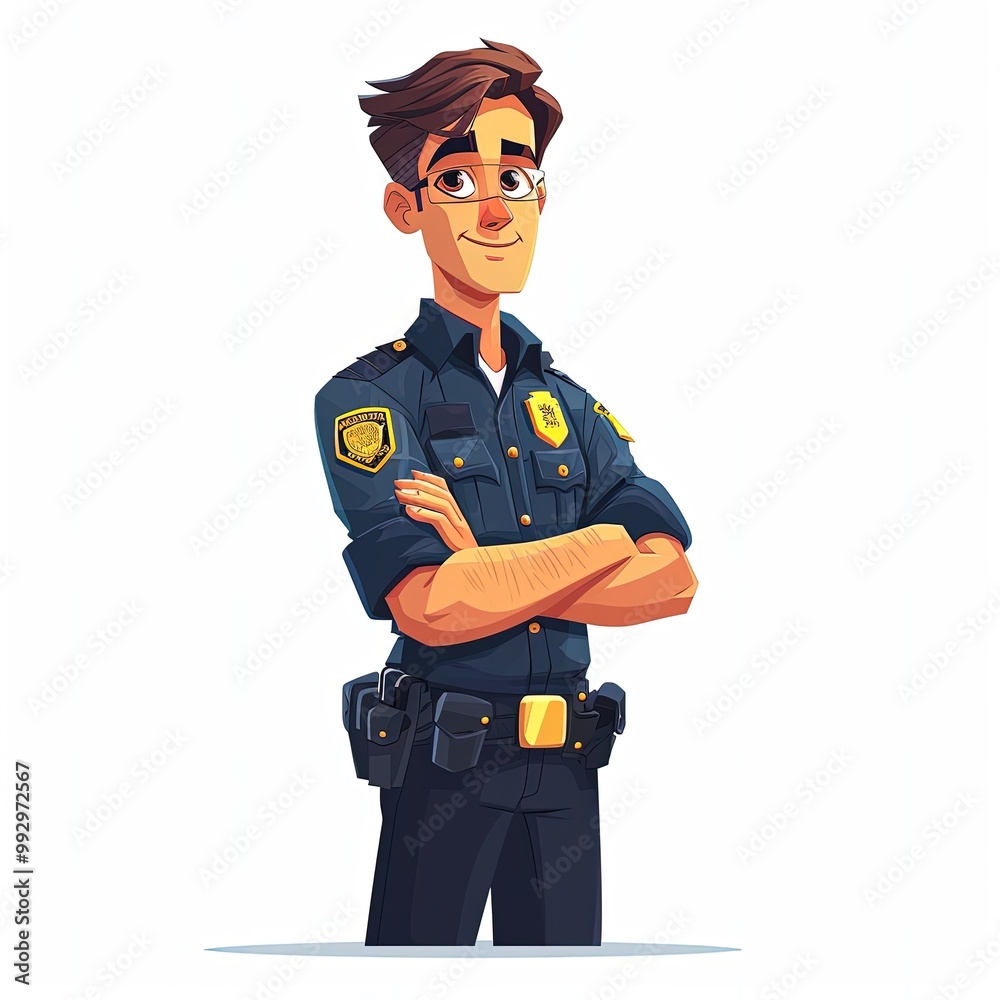 Adorable Flat Illustration of a Cute Police Officer on White Background Adorable Flat Illustration of a Cute Police Officer on White Background