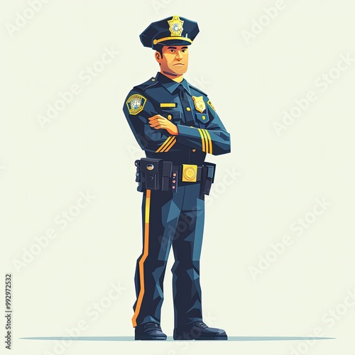 Adorable Flat Illustration of a Cute Police Officer on White Background photo