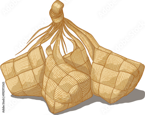 Asian Food in Malay called Ketupat woven young palm leaves