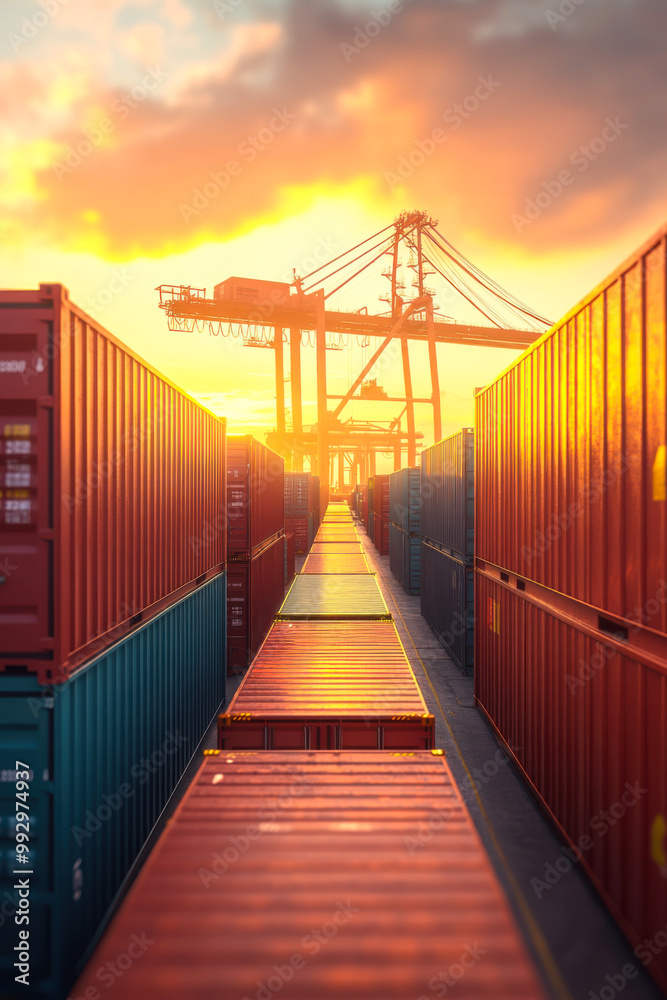 Stack of Containers Cargo Ship Import/Export in Harbor Port
