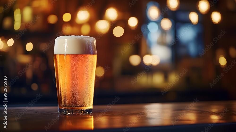 バーテーブルの上に置かれたビール バーテーブルの上に置かれたビール