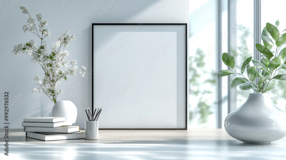 Fototapeta premium Square black frame mock up on the cabinet