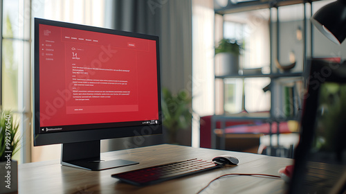 Computer screen showing red ransomware warning message in home office setting
﻿