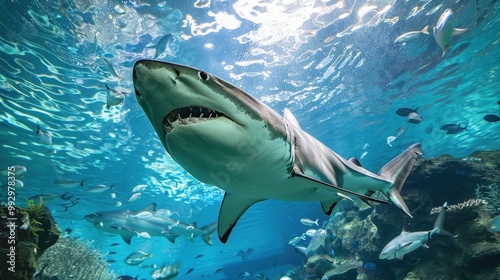 Shark Tunnel: A captivating glass tunnel that lets visitors walk beneath swimming sharks and rays, offering an immersive underwater experience.
 photo