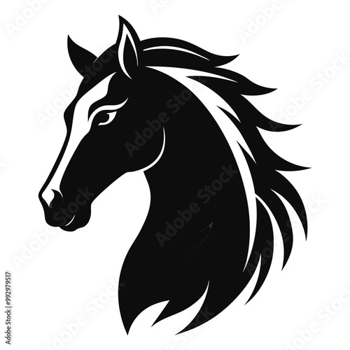 Horse Face Silhouette Side View On White Background