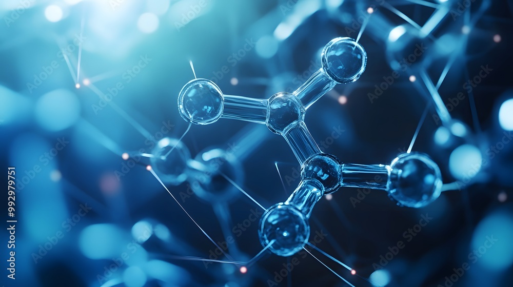 Close-up of a 3D Molecular Structure with Connected Spheres and Lines Close-up of a 3D Molecular Structure with Connected Spheres and Lines