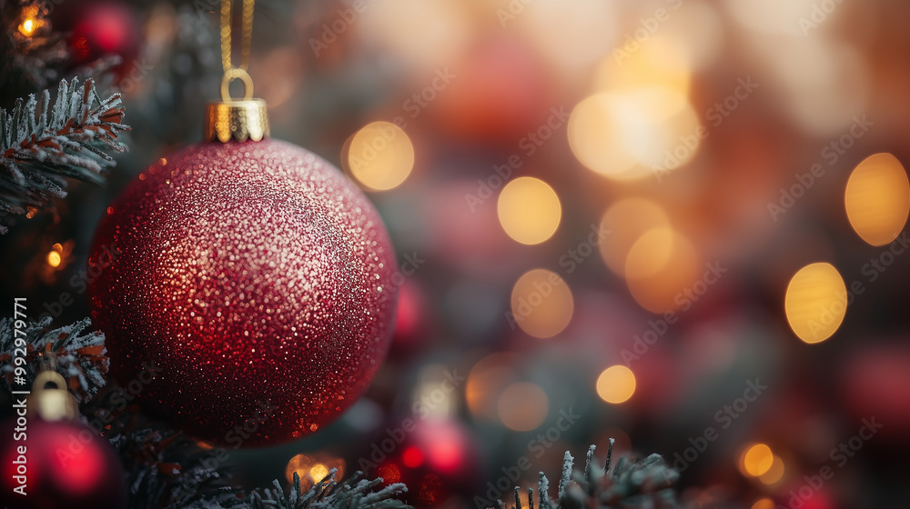 Christmas background. Christmas tree close up with blurred holiday lights, gifts and Christmas backdrops Christmas background. Christmas tree close up with blurred holiday lights, gifts and Christmas backdrops