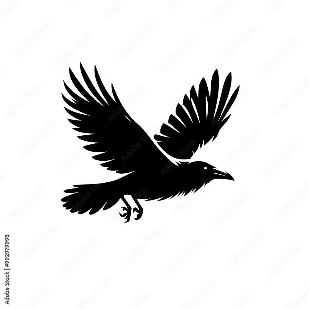 Obraz premium Vector logo of a flying raven. black and white illustration of a crow isolated on white background. can be used as a tattoo, emblem, logo.