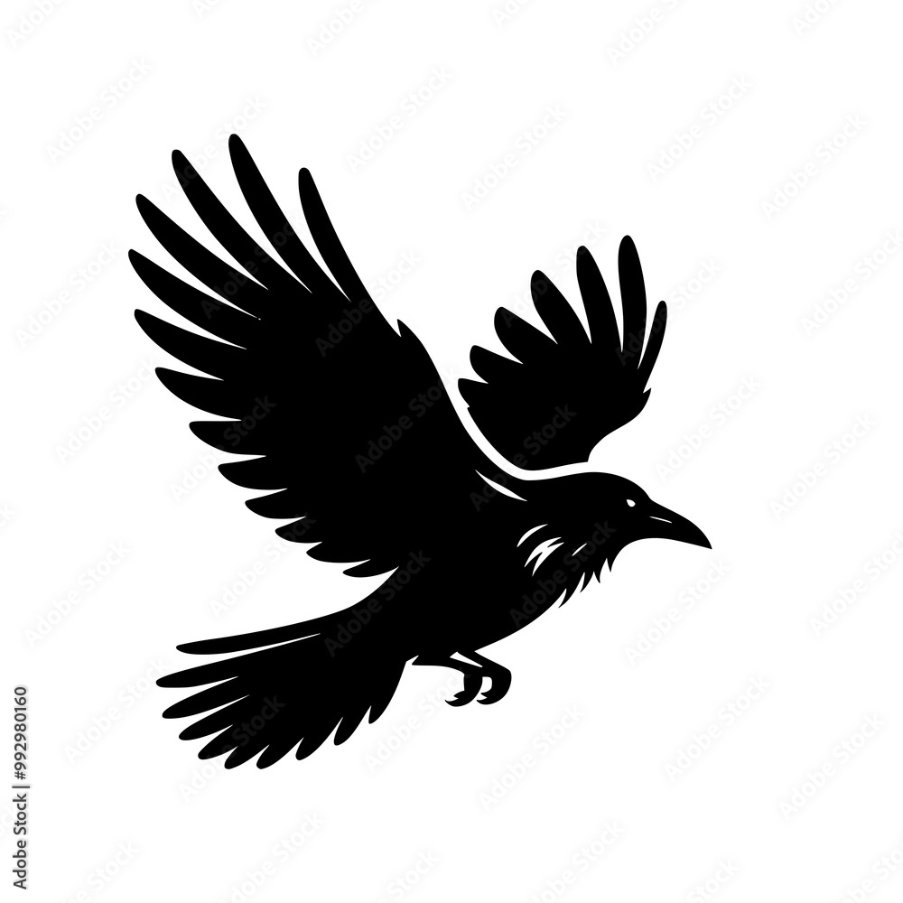 Fototapeta premium Vector logo of a flying raven. black and white illustration of a crow isolated on white background. can be used as a tattoo, emblem, logo.