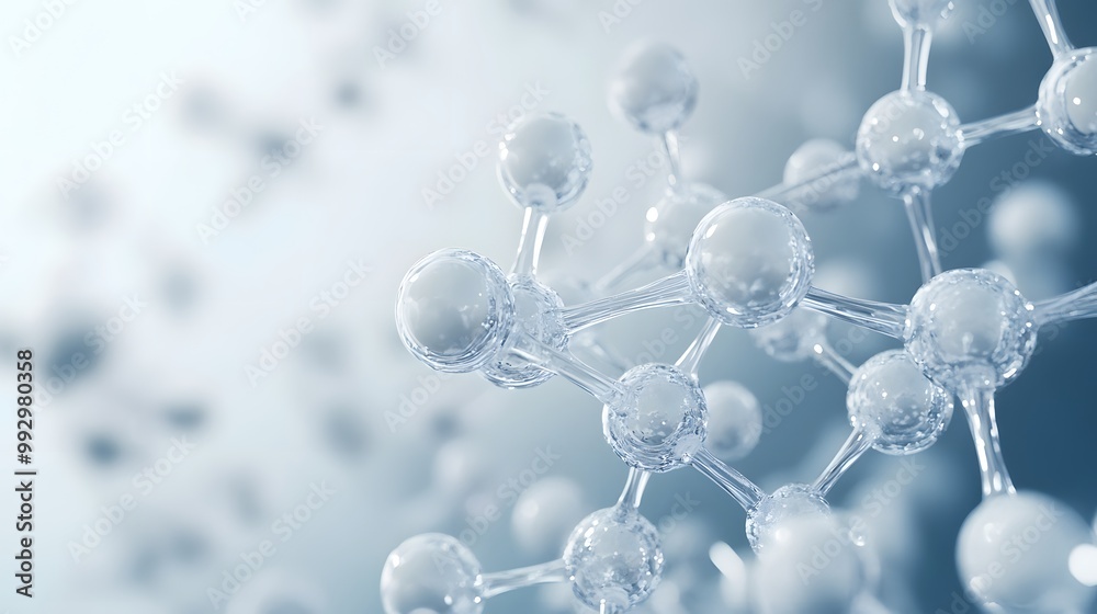 A Close-Up of a Molecular Structure with Transparent Spheres Connected by Thin Rods