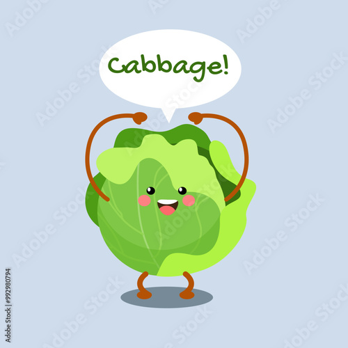 Happy Vegetable Face Cabbage Character