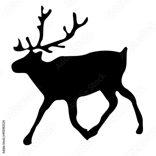 Reno de navidad. Silueta de color negro de reno corriendo, vista de perfil. Imagen simple de contorno de un reno, animal con cornamenta. Vector a ilustración. photo