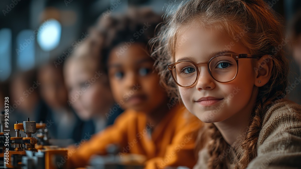 Enthusiastic children of different nationalities work on a school technology project, creating AI toys and robotics. Enthusiastic children of different nationalities work on a school technology project, creating AI toys and robotics.
