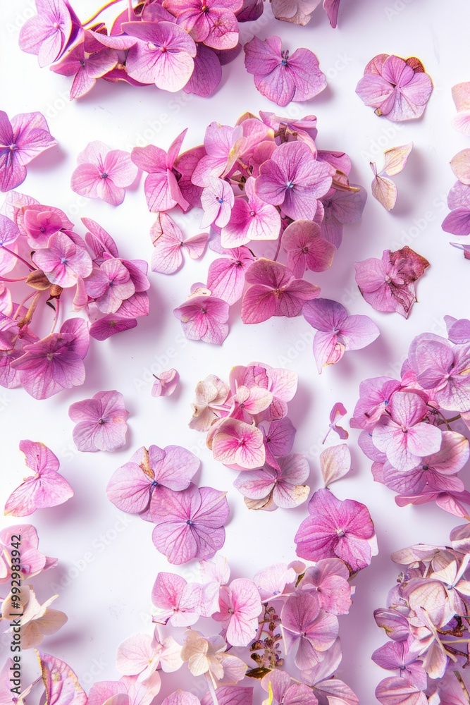 Obraz premium Soft Flowers. Pink and Purple Hydrangea Blooms on Isolated White Background