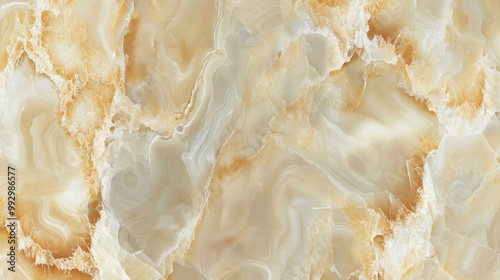 Close-up view of elegant beige onyx stone with intricate patterns and smooth texture, creating a sophisticated ambiance.