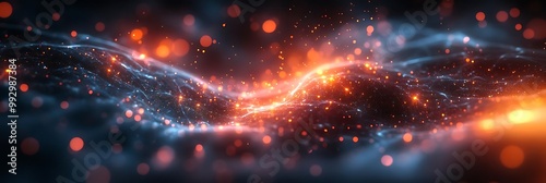 Abstract Background of Glowing Particles and Energy Waves