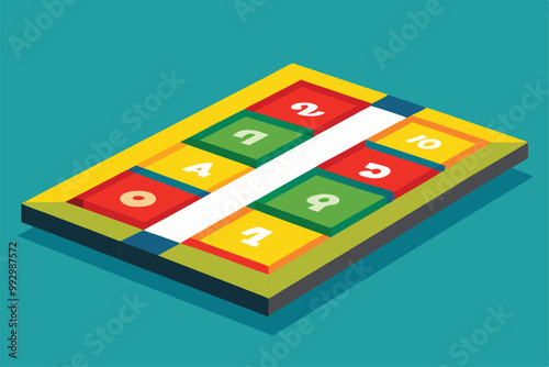 A bright and playful hopscotch layout showcases vibrant colors and numbers perfect for kids to enjoy, Customizable semi-flat illustration for hopscotch.