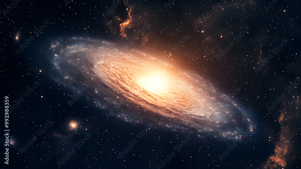 A Magnificent View of the Andromeda Galaxy with Bright Core and Sprawling Spiral Arms Against Intergalactic Space A Magnificent View of the Andromeda Galaxy with Bright Core and Sprawling Spiral Arms Against Intergalactic Space
