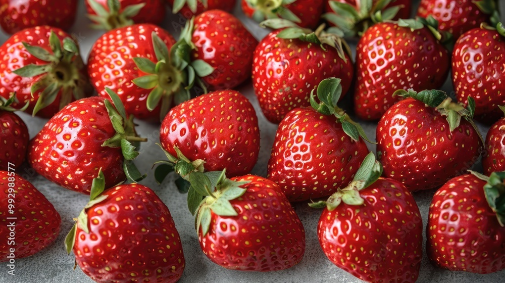 Close-up of fresh strawberries on a background. Generative AI. Close-up of fresh strawberries on a background. Generative AI.