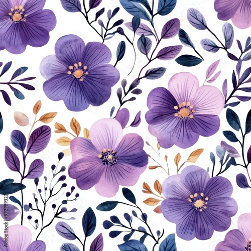 Wallpaper Mural Purple Floral Pattern. Torontodigital.ca
