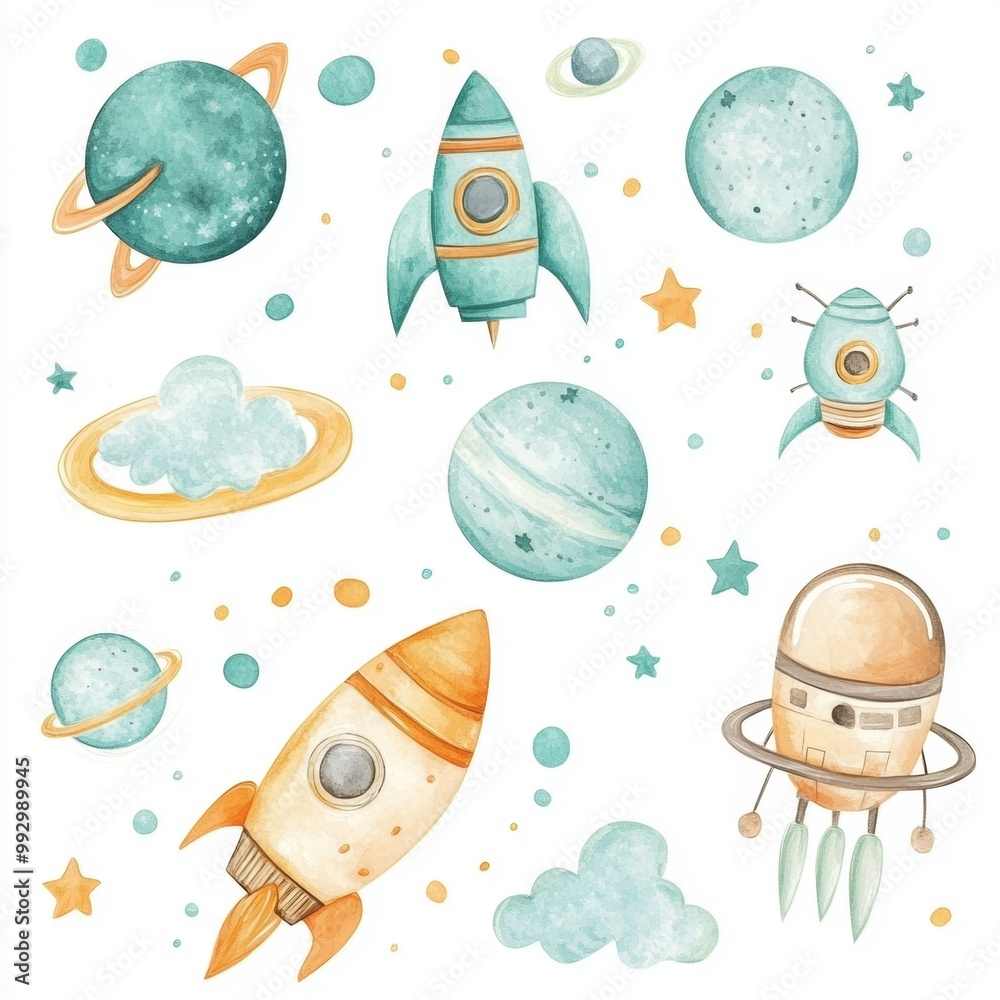 Space Watercolor Clipart. Space Watercolor Clipart.
