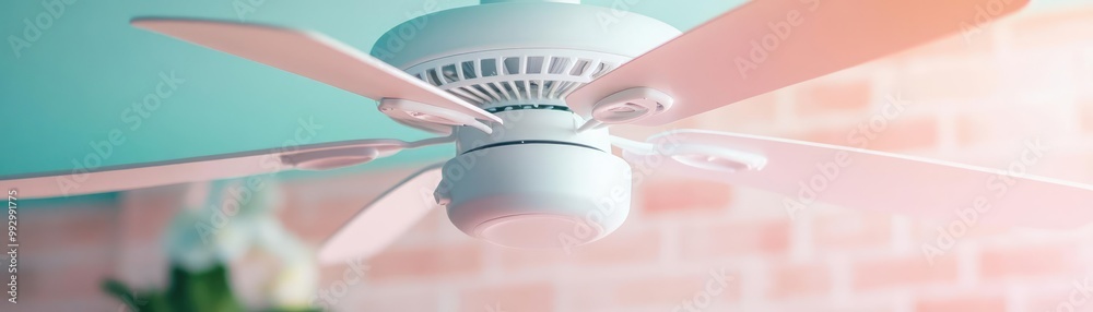 Intense dusting of a ceiling fan with preventive care tools, ensuring long-term cleanliness and dust prevention in hard-to-reach areas Intense dusting of a ceiling fan with preventive care tools, ensuring long-term cleanliness and dust prevention in hard-to-reach areas