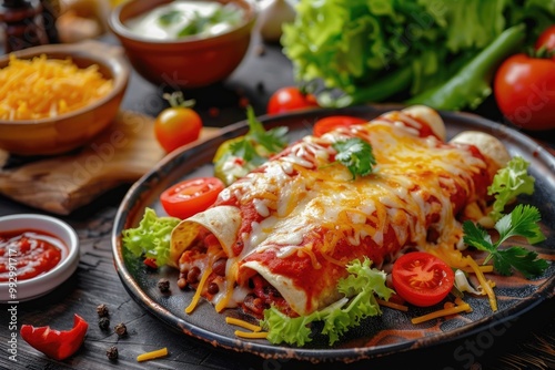 Delicious Cheese Enchiladas with Fresh Herbs on a Plate