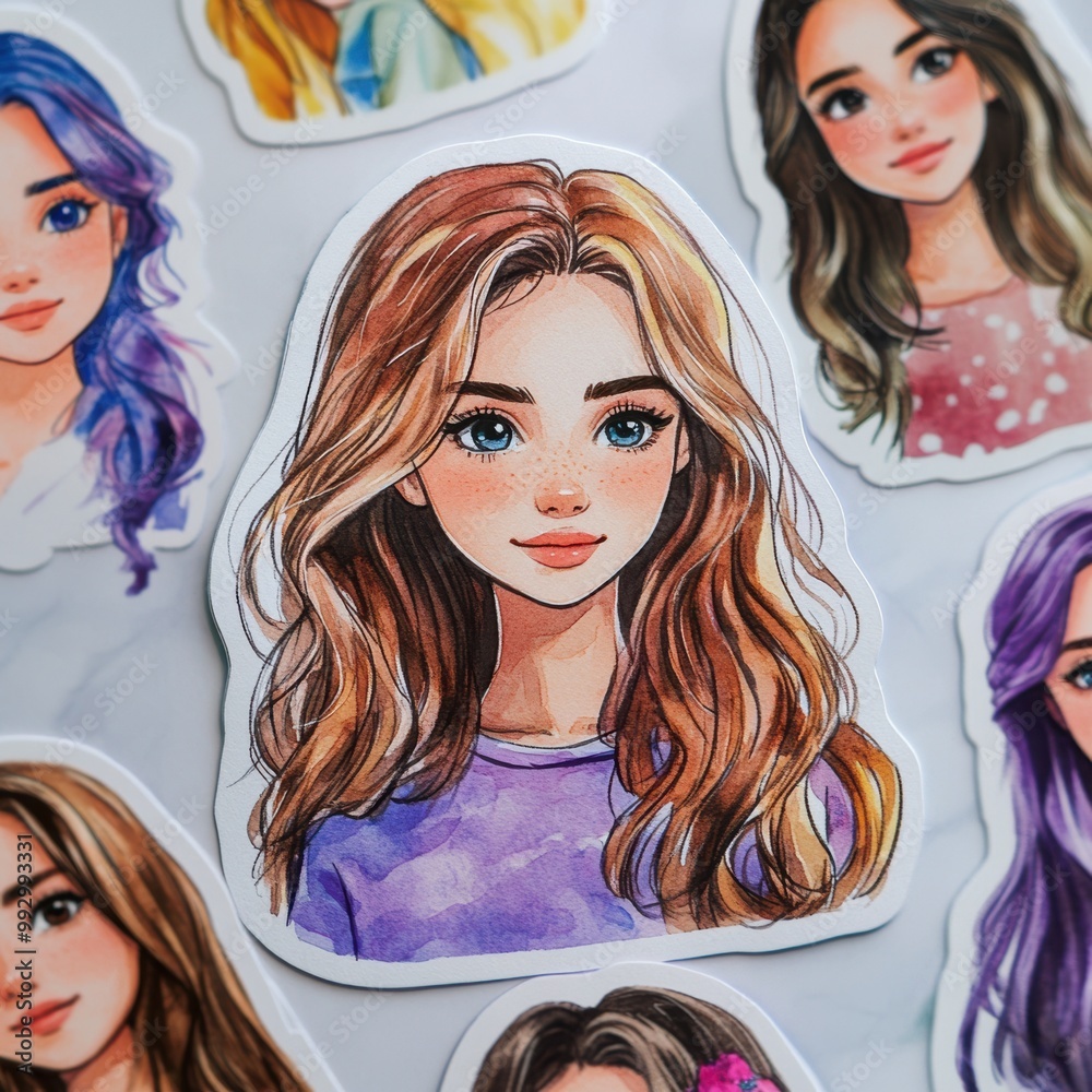 Obraz premium Watercolor Girl Sticker.