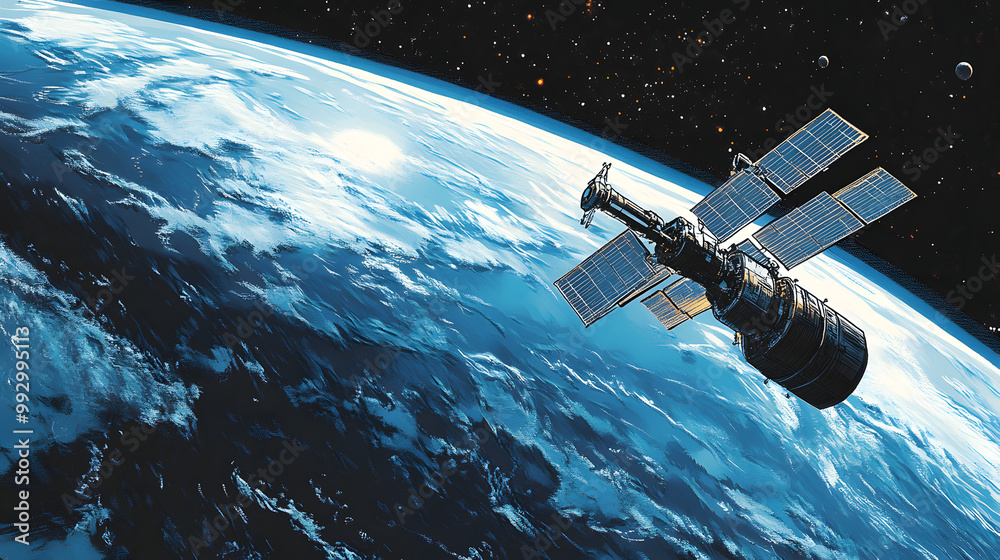 A Network of Interconnected Satellites in Geostationary Orbit with Solar Panels and Antennas Forming a Communication Relay A Network of Interconnected Satellites in Geostationary Orbit with Solar Panels and Antennas Forming a Communication Relay