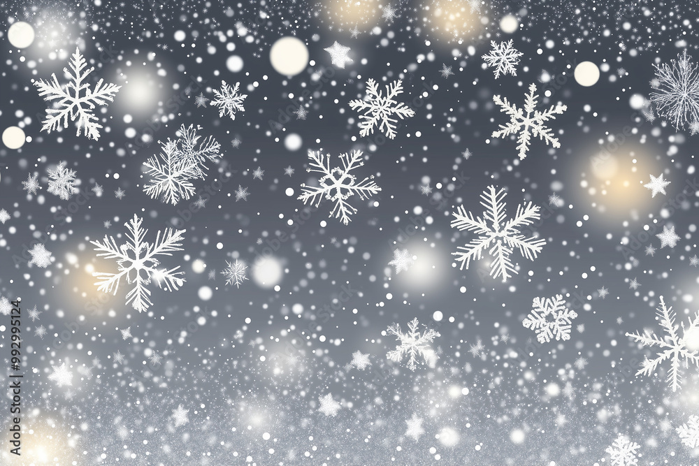Snowflakes falling on a gray background, Snow fall pattern for Christmas and New Year's Snowflakes falling on a gray background, Snow fall pattern for Christmas and New Year's