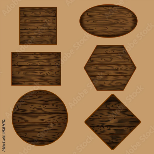 collection of geometric shapes with realistic imitation of wood texture