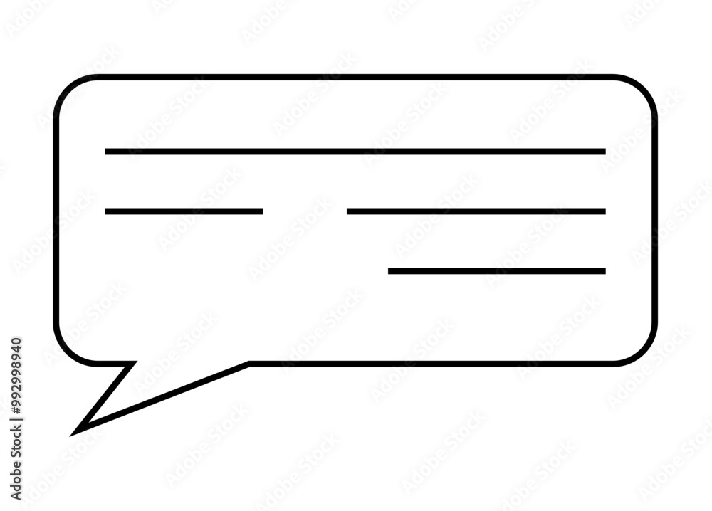 A black outlined speech bubble with three horizontal lines representing text within. Ideal for websites, mobile apps, chat applications, messaging interfaces, and discussions. Minimalist icon style A black outlined speech bubble with three horizontal lines representing text within. Ideal for websites, mobile apps, chat applications, messaging interfaces, and discussions. Minimalist icon style