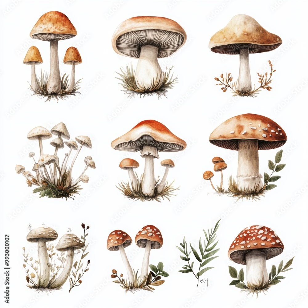 Watercolor Mushrooms Set. Watercolor Mushrooms Set.