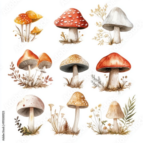 Watercolor Mushrooms Set.