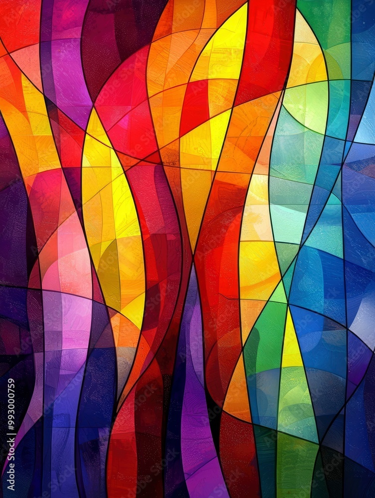 Fototapeta premium Abstract Stained Glass Window with Vibrant Colors and Curved Lines