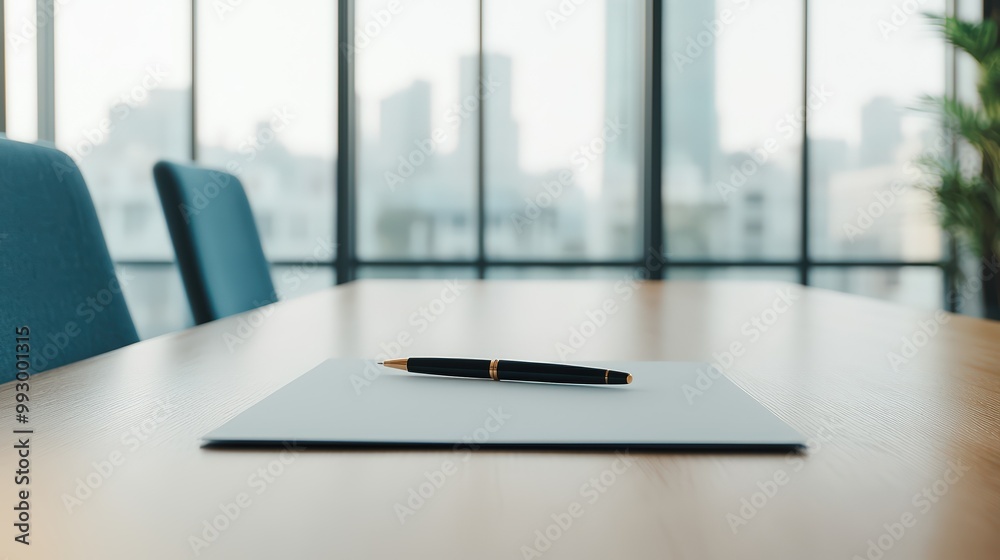 A pen signing a glowing policy agreement, softly illuminated by natural light from large windows in a minimalist workspace A pen signing a glowing policy agreement, softly illuminated by natural light from large windows in a minimalist workspace