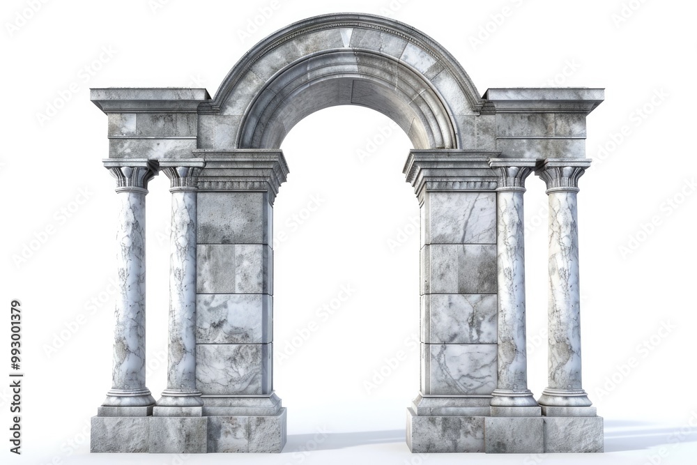 Fototapeta premium Stone Door. 3D Illustration of Classic Arch with White Background Isolated