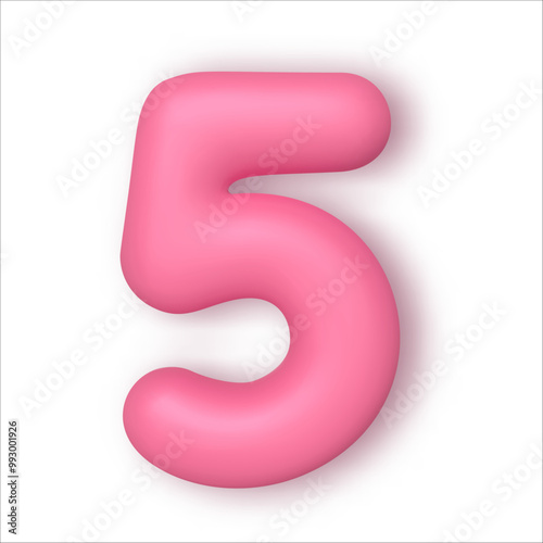 Realistic 3d font color pink number 5. Number in the form of balloons. Template for products, advertizing, web banners, leaflets, certificates and postcards. Vector illustration.