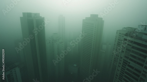 Foggy Cityscape: A View of Skyscrapers in the Mist