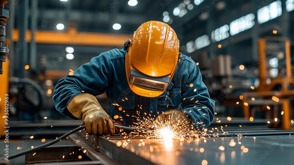 Welder working in a factory. Welder working in a factory.