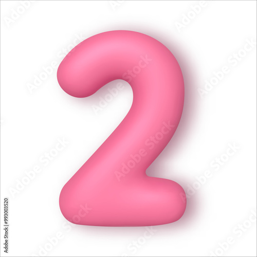 Realistic 3d font color pink number 2. Number in the form of balloons. Template for products, advertizing, web banners, leaflets, certificates and postcards. Vector illustration.