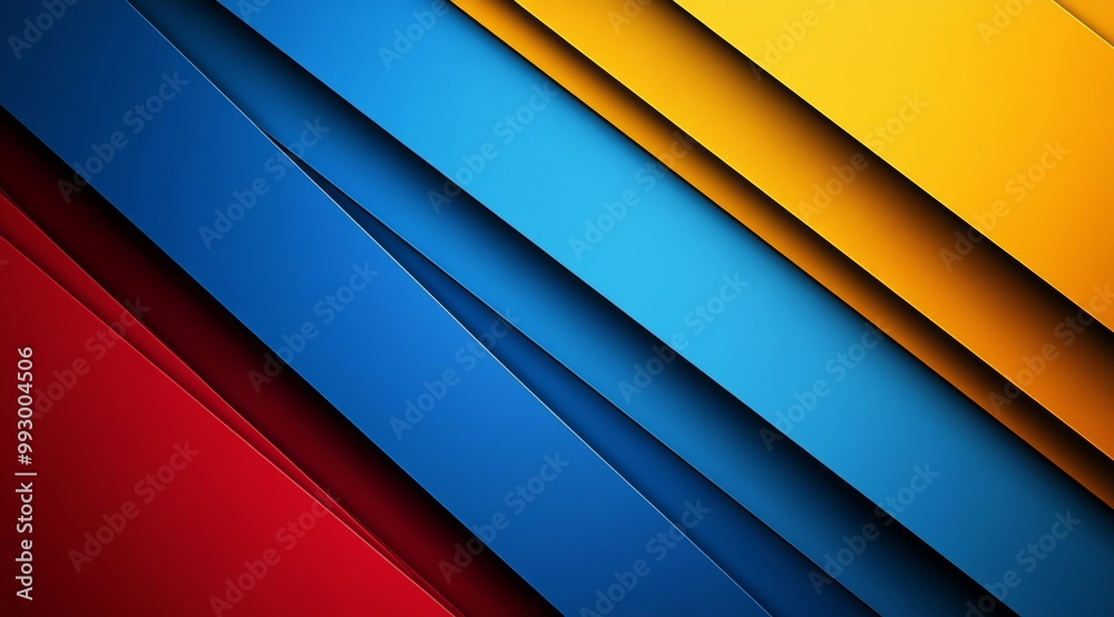 Obraz premium Vibrant abstract design with colorful diagonal blue, yellow, and red stripes