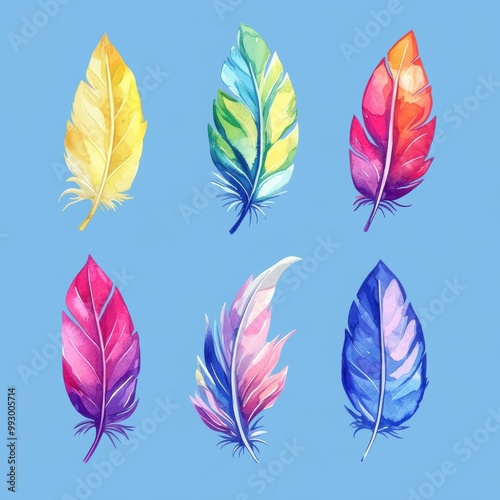 Watercolor Feathers Set.