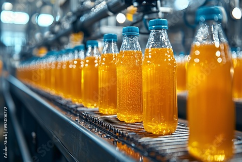 Conveyor Belt with Bottles of Juice.