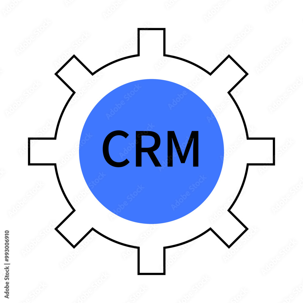 A blue gear symbol with the acronym CRM in the center emphasizes Customer Relationship Management. Ideal for business operations marketing sales customer service and automation. Simple modern design. A blue gear symbol with the acronym CRM in the center emphasizes Customer Relationship Management. Ideal for business operations marketing sales customer service and automation. Simple modern design.