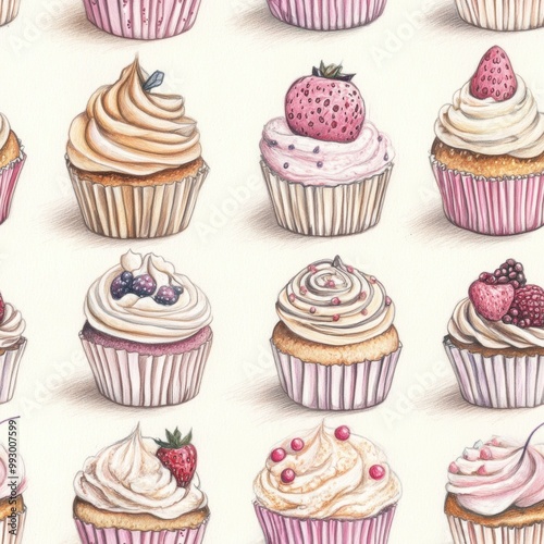 Wallpaper Mural Cupcakes Pattern. Torontodigital.ca