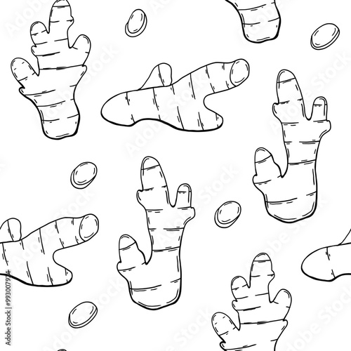 Seamless pattern with gingerbread spice in doodle style