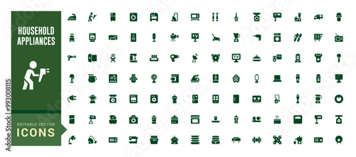 Household appliances icons set. Set of Home, Kitchen, Dishwasher filled icon set. Glyph icon set for web and ui. Solid icon set. Vector illustration.