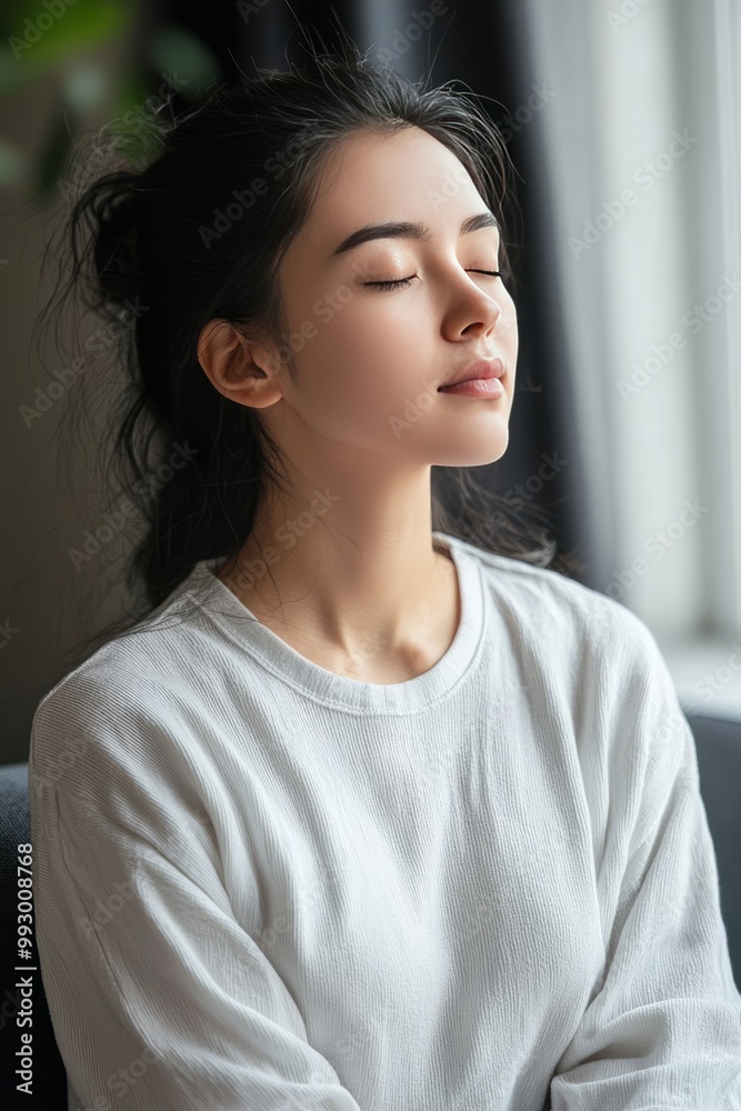 A Person Practicing Deep Breathing Exercises Before Sleep. The Calming Technique Helps Ease The Mind And Body Into Rest A Person Practicing Deep Breathing Exercises Before Sleep. The Calming Technique Helps Ease The Mind And Body Into Rest